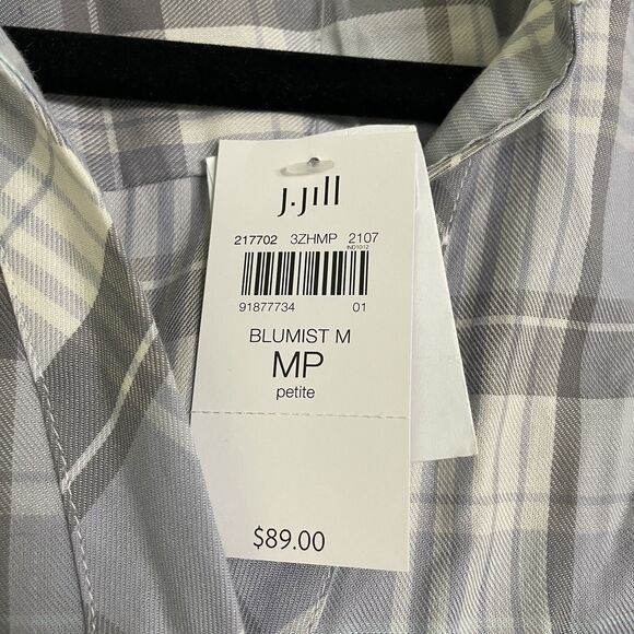 J Jill Shirt Womens PM Multicolor Plaid Button Up Roll Tab Sleeves Blouse NWT - Picture 3 of 10